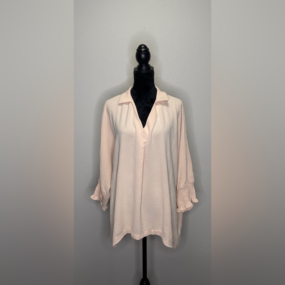 Dokotoo Pink Collared Crinkle Blouse – 2X